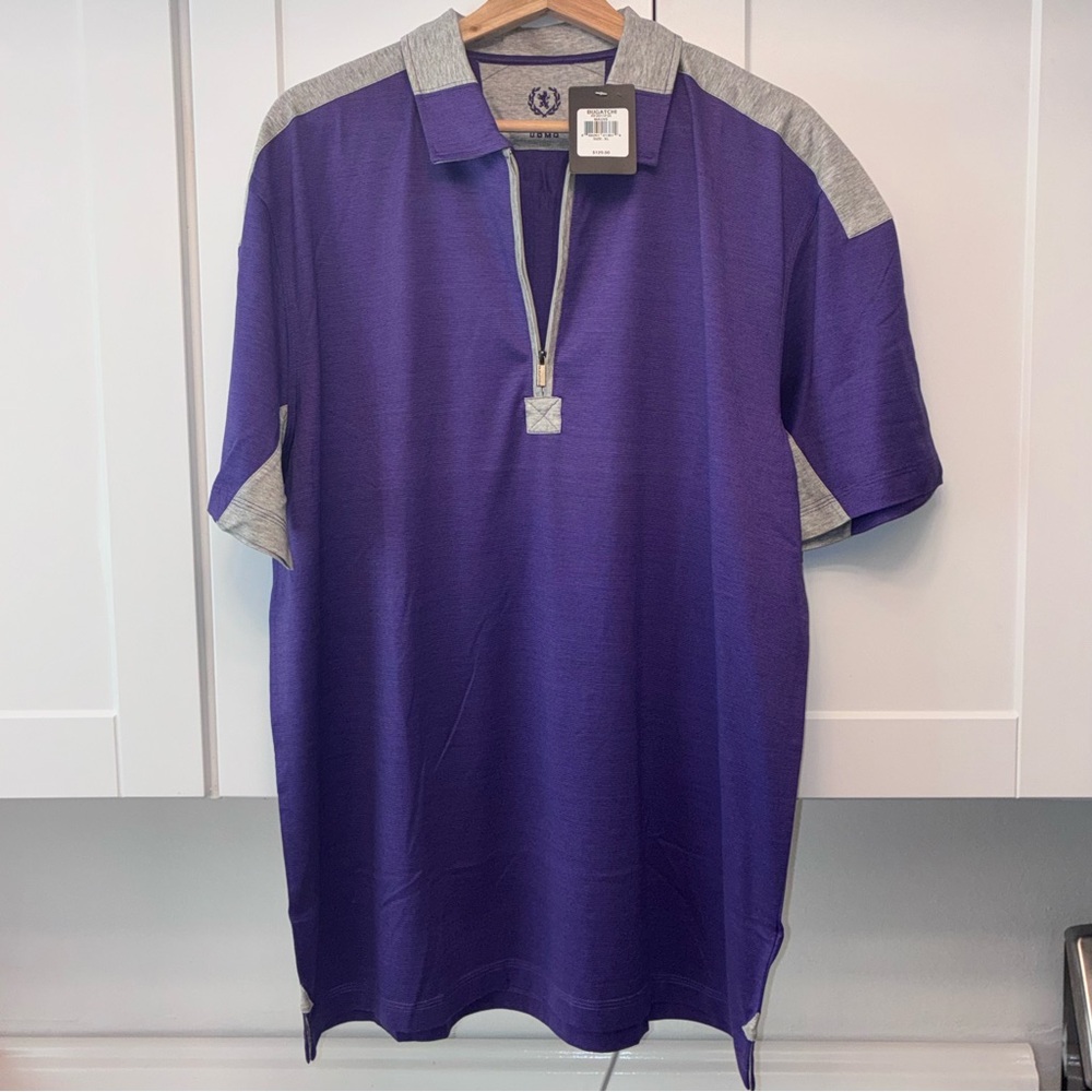 Bugatchi Men's Purple and Gray 1/4 Zip Golf Polo NWT - Picture 2 of 9